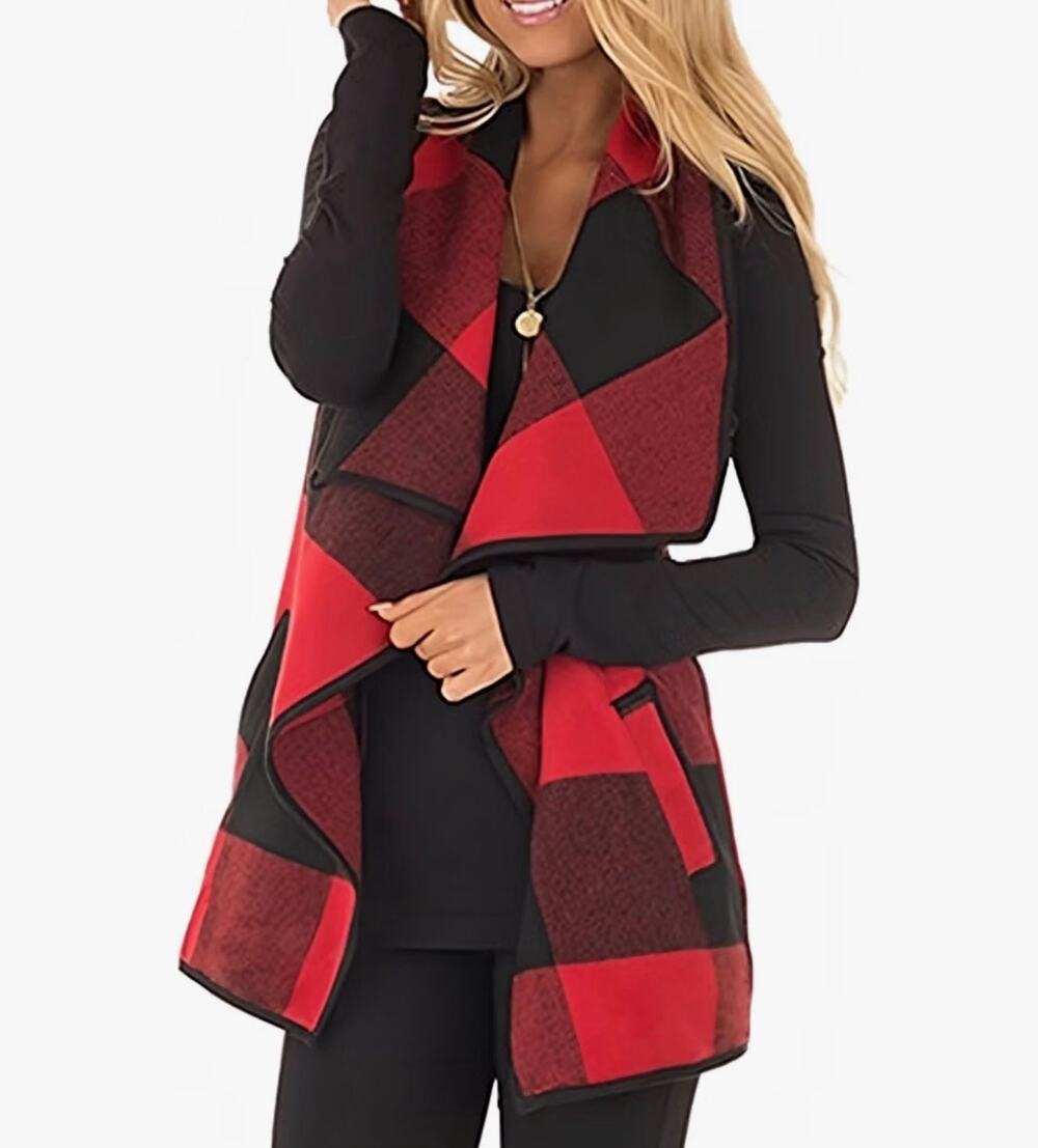 NWOT Unidear Women's Buffalo Plaid Vest Sleeveless Cardigan Jacket Sz Small